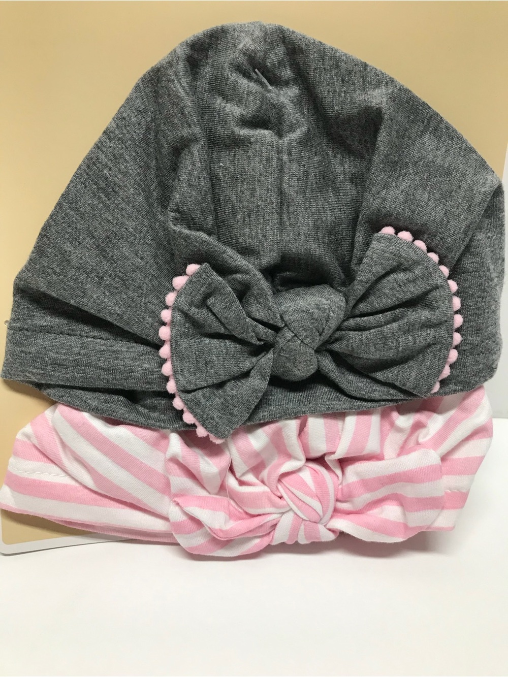 First Impressions Gray and Pink Kids Turban Hat Set NWT